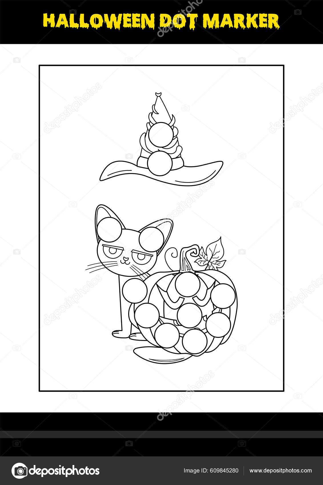 Halloween Dot Coloring Page Kids Line Art Coloring Page Design with regard to Printable Halloween Cat Dot Marker Coloring Page