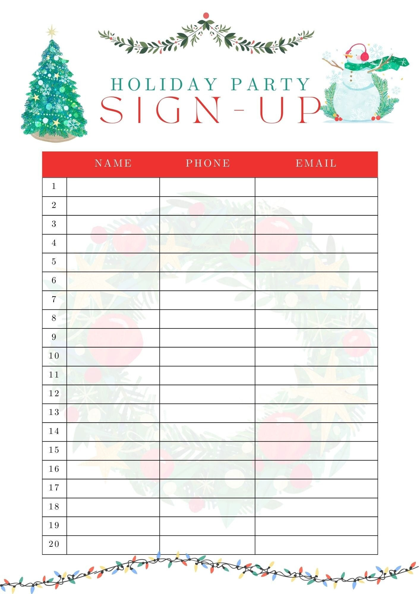 Holiday Signup Sheet For Festive Events &amp;amp; Gatherings! - Etsy Ireland pertaining to Christmas Party Sign Up Sheet Printable