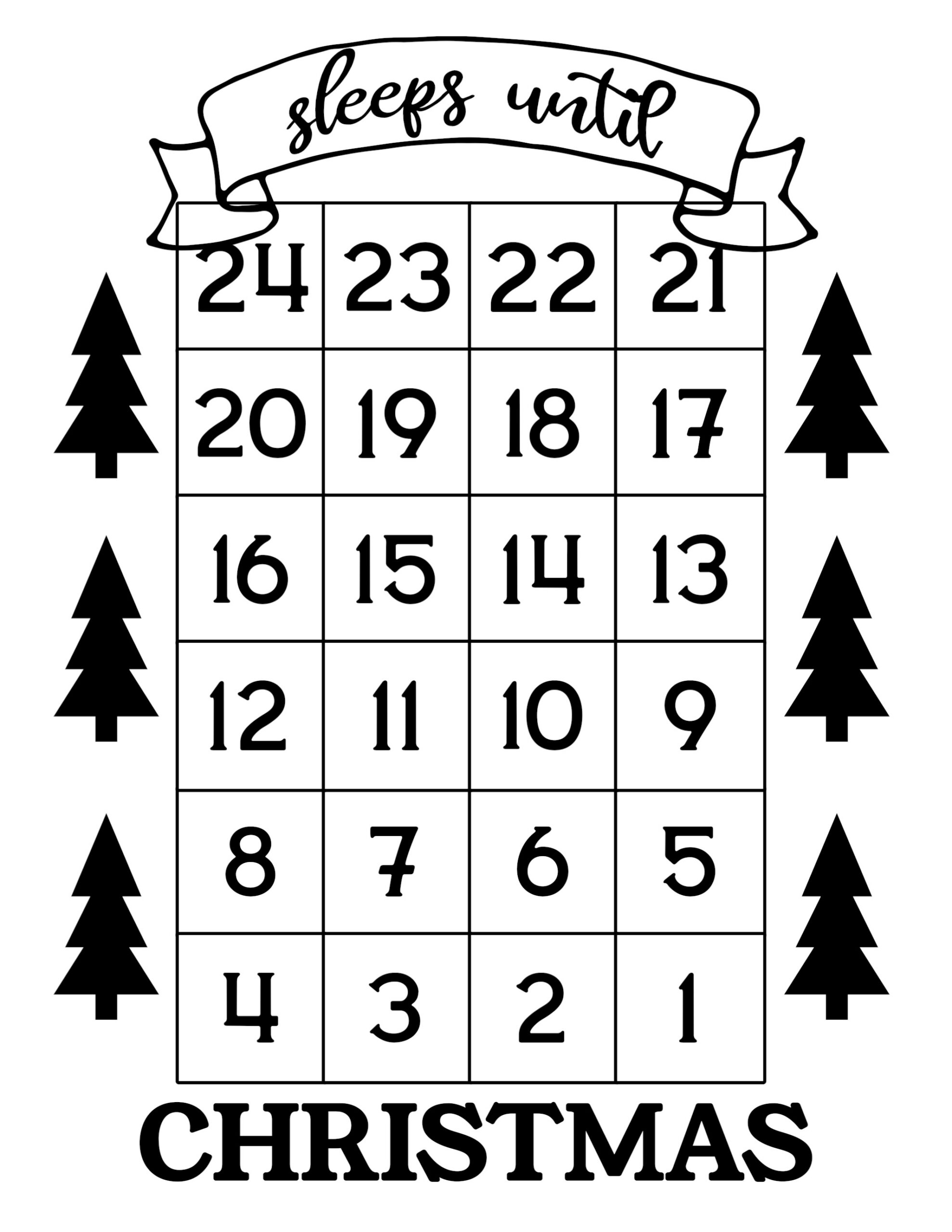 How Many Days Until Christmas Free Printable - Paper Trail Design inside Printable Christmas Countdown Calendar Black