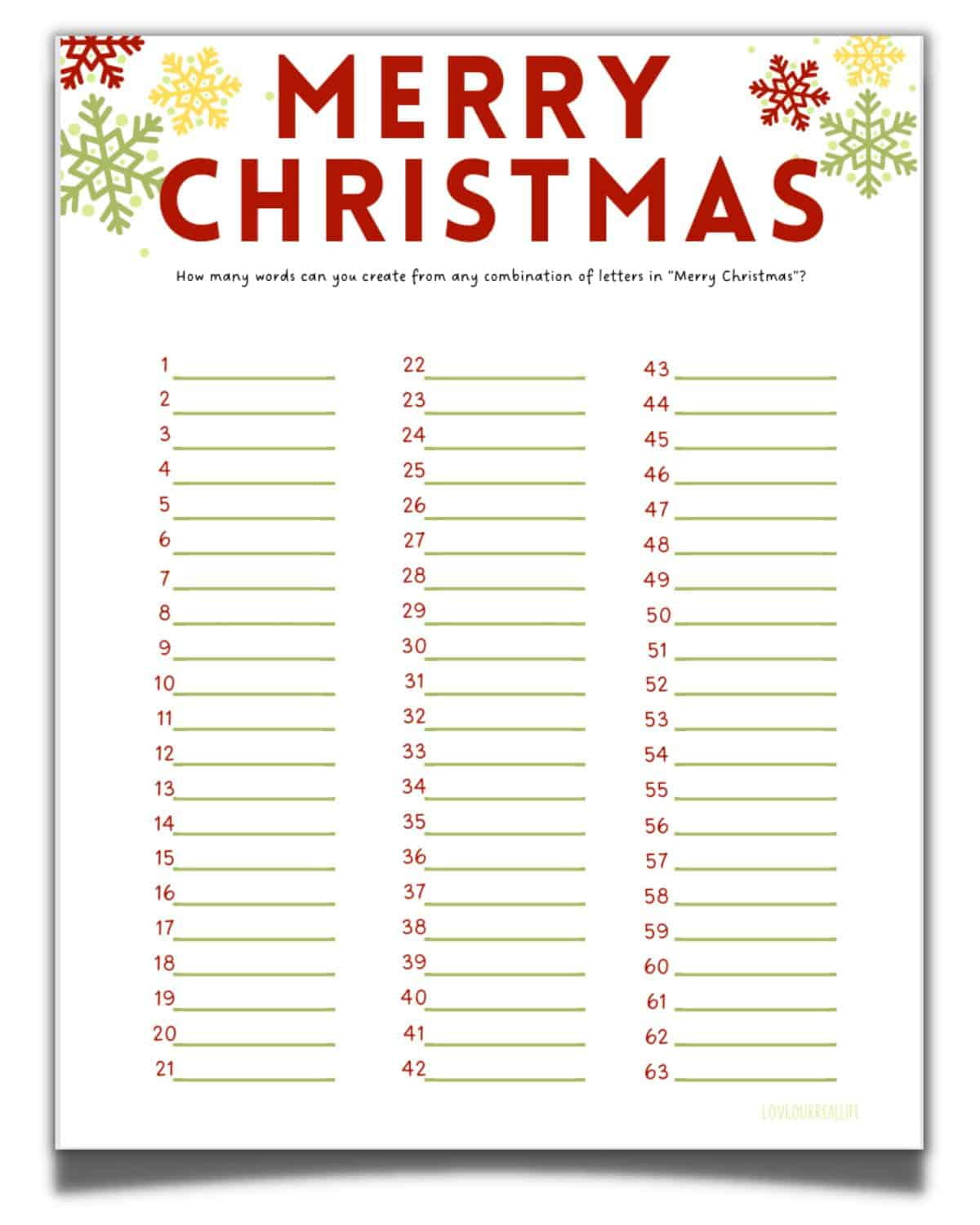 How Many Words Can You Make From Merry Christmas (Printable in How Many Words Can You Make From Merry Christmas Printable
