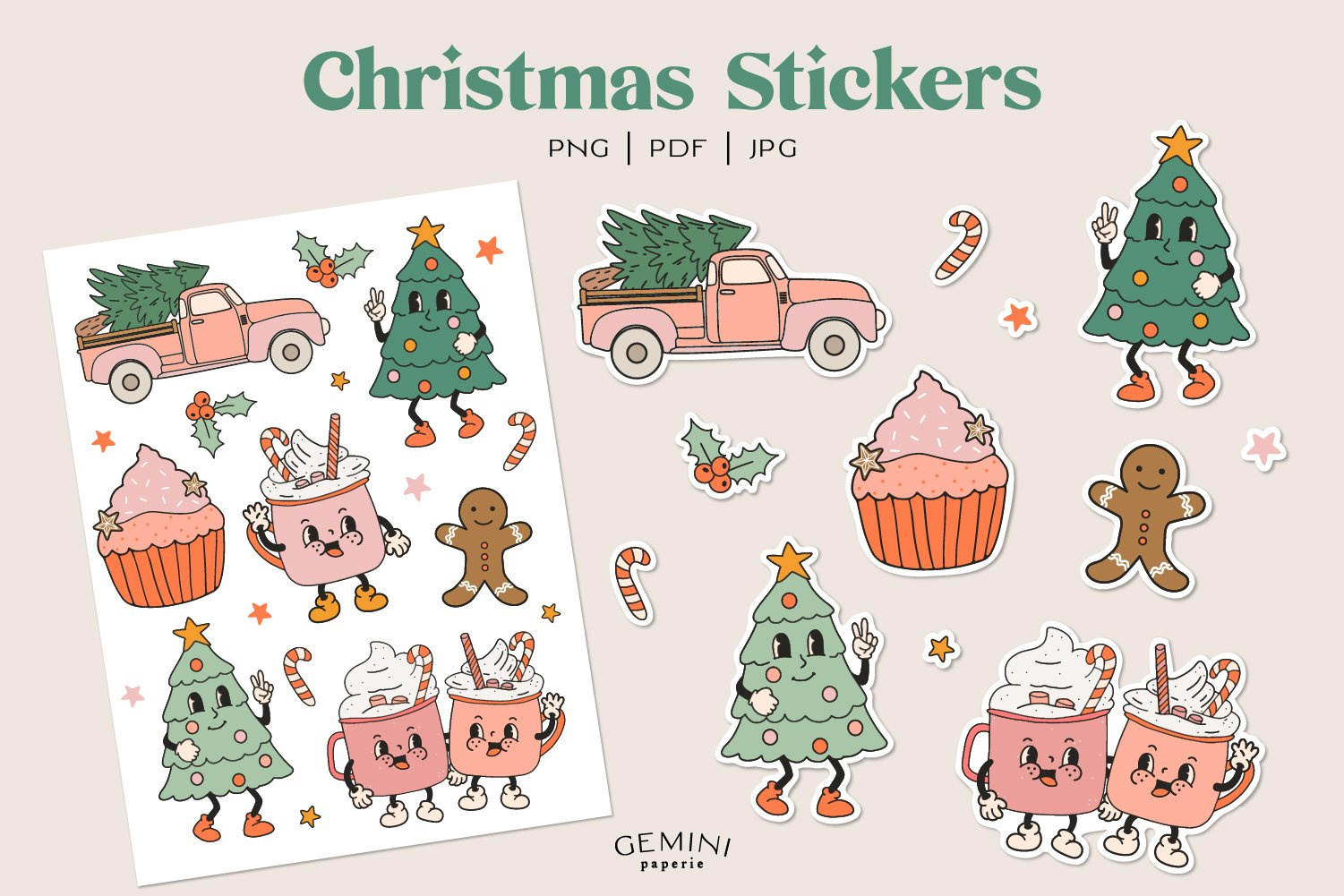 Retro Christmas Png | Christmas Stickers | Printable Sticker inside Printable Christmas Stickers Sheet