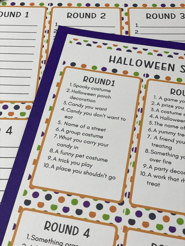 Spooky Halloween Scattergories Printable intended for Printable Halloween Scattergories Wolf