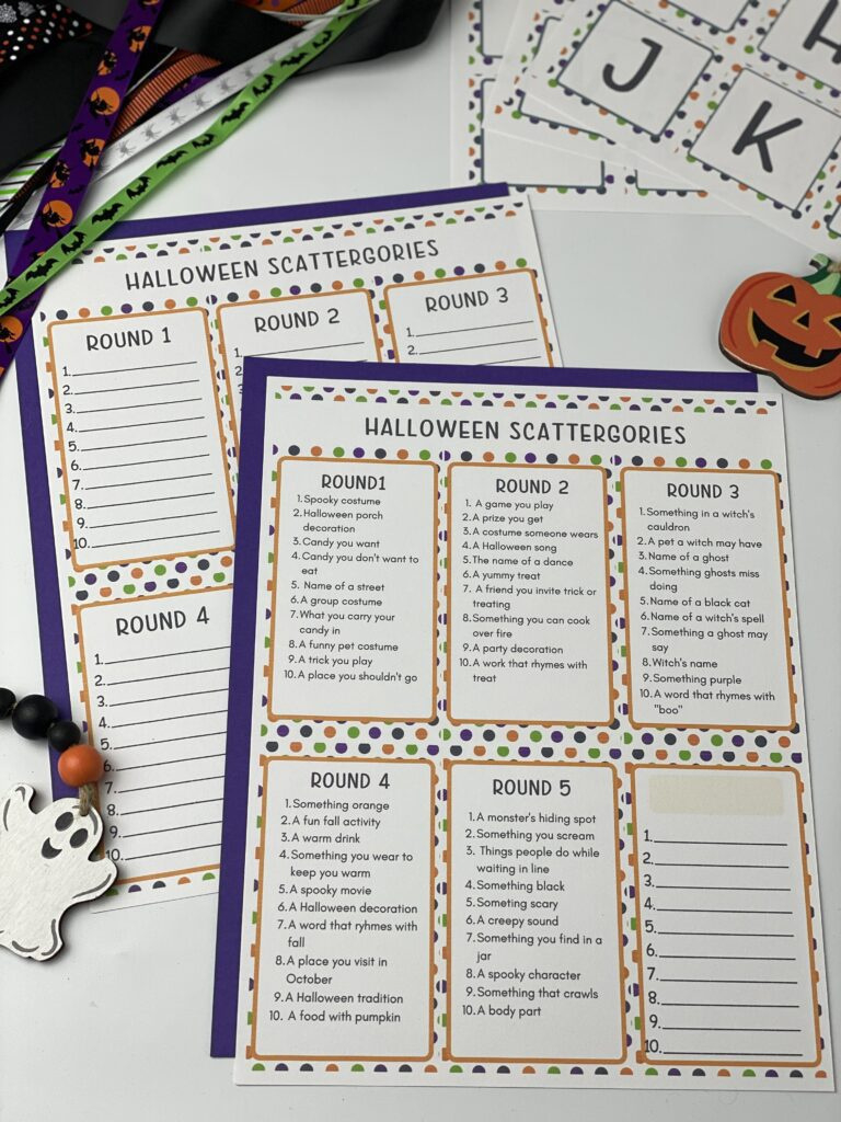 Spooky Halloween Scattergories Printable intended for Printable Halloween Scattergories Wolf