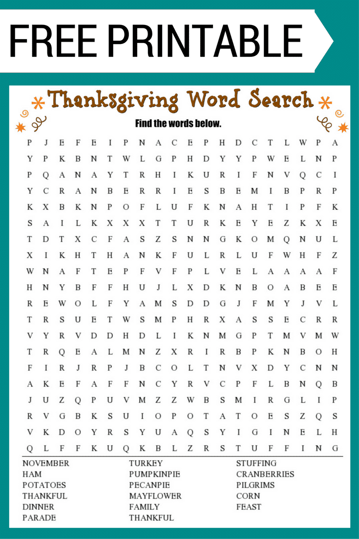 Thanksgiving Word Search (Free Printable!) pertaining to Thanksgiving Word Search Printable