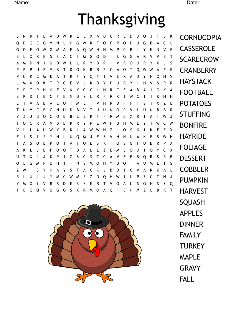 Thanksgiving Word Search - Wordmint inside Thanksgiving Word Search Printable