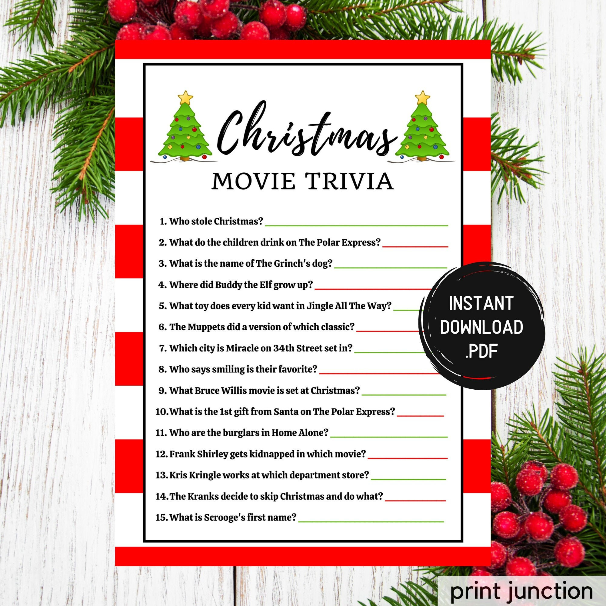 Weihnachtsfilm-Trivia-Spiel: Fun Holiday Party (Instant Download within Christmas Trivia Printable