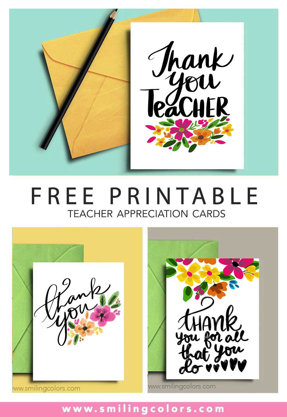 6 Free Thank You Teacher Printable Cards! - Smiling Colors in Free Printable Teacher Thank You Cards