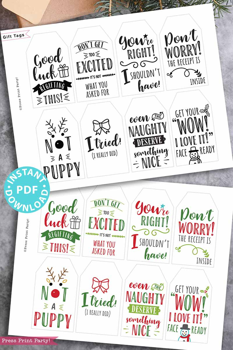 80 More Funny Christmas Tags Printable - Set 2 - Press Print Party! for Printable Funny Christmas Tags