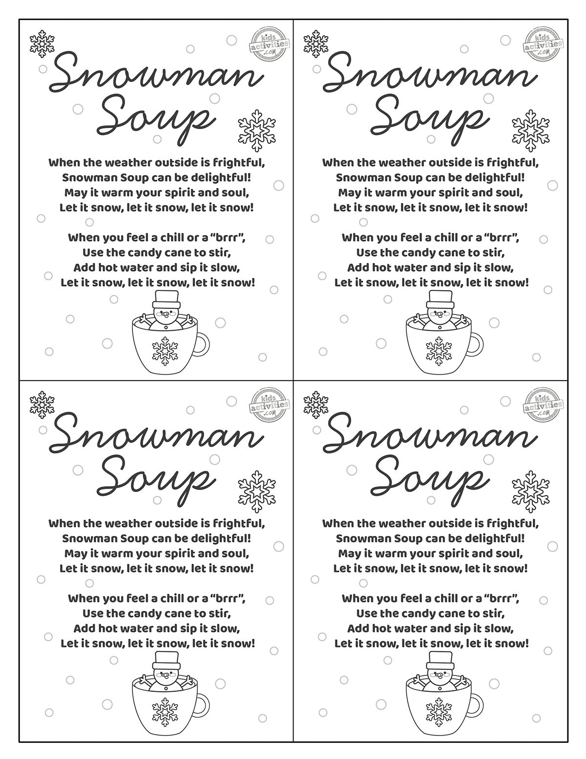 A Delightful Snowman Soup Gift With Free Printables Kids regarding Snowman Soup Poem