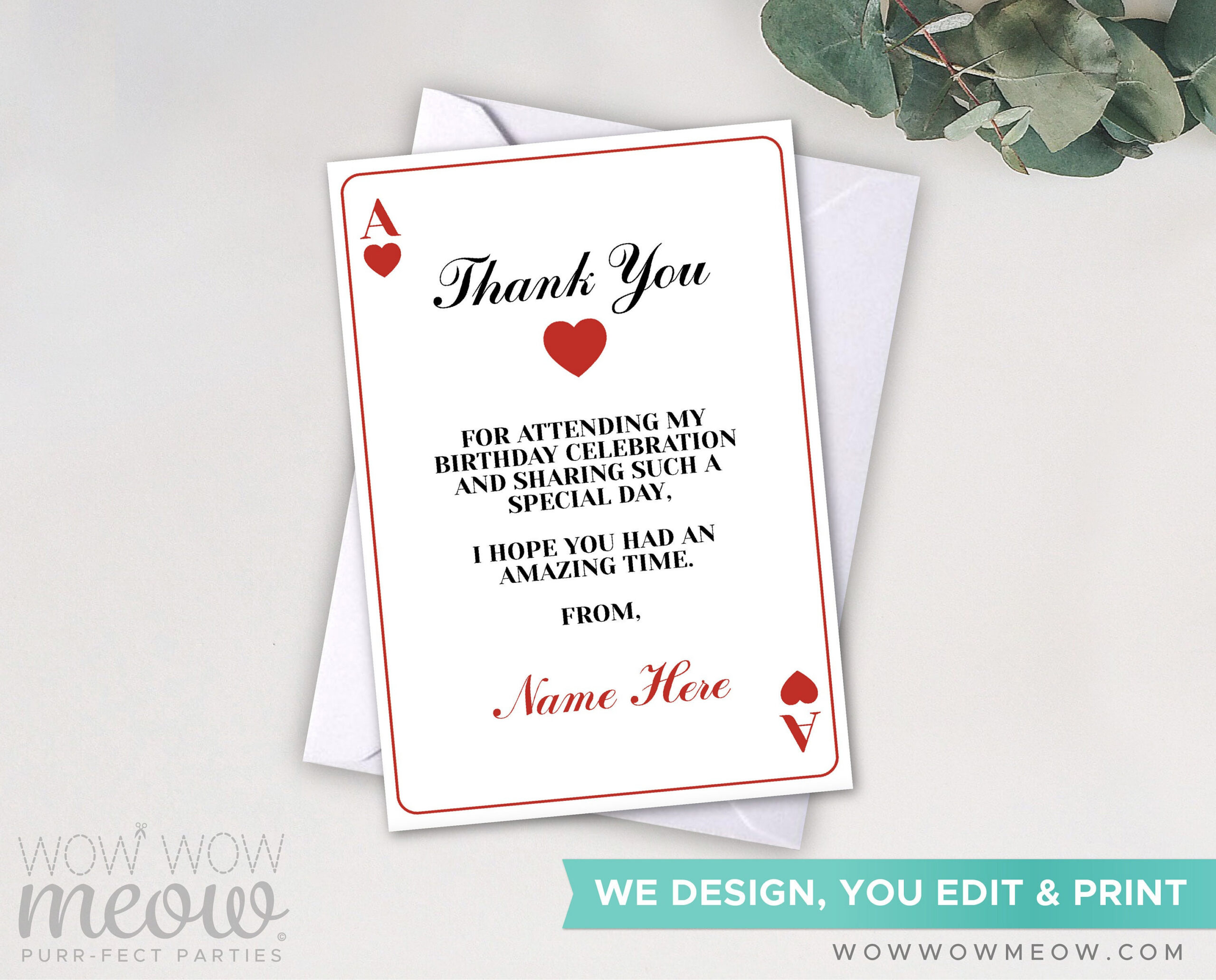 Ace Playing Cards Thank You Cards Instant Download Casino Ace pertaining to Las Vegas Thank You Cards Printable