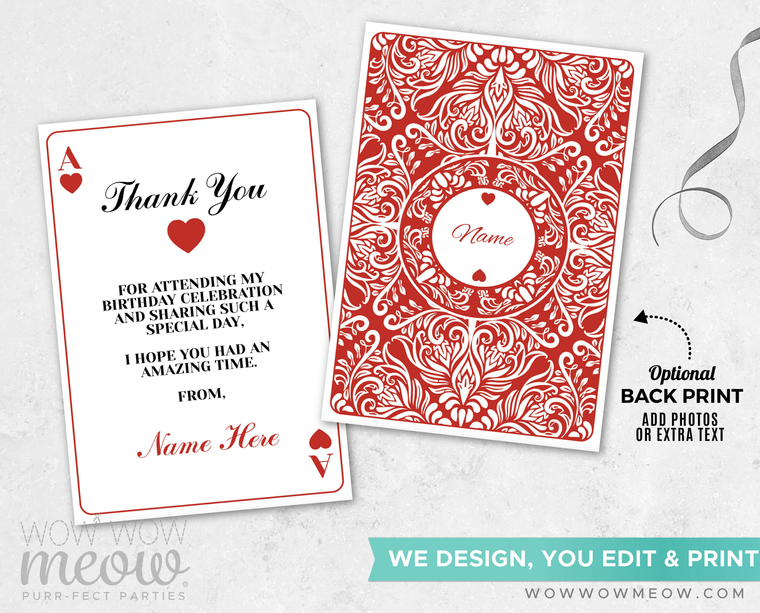 Ace Playing Cards Thank You Cards Instant Download Casino Ace within Las Vegas Thank You Cards Printable