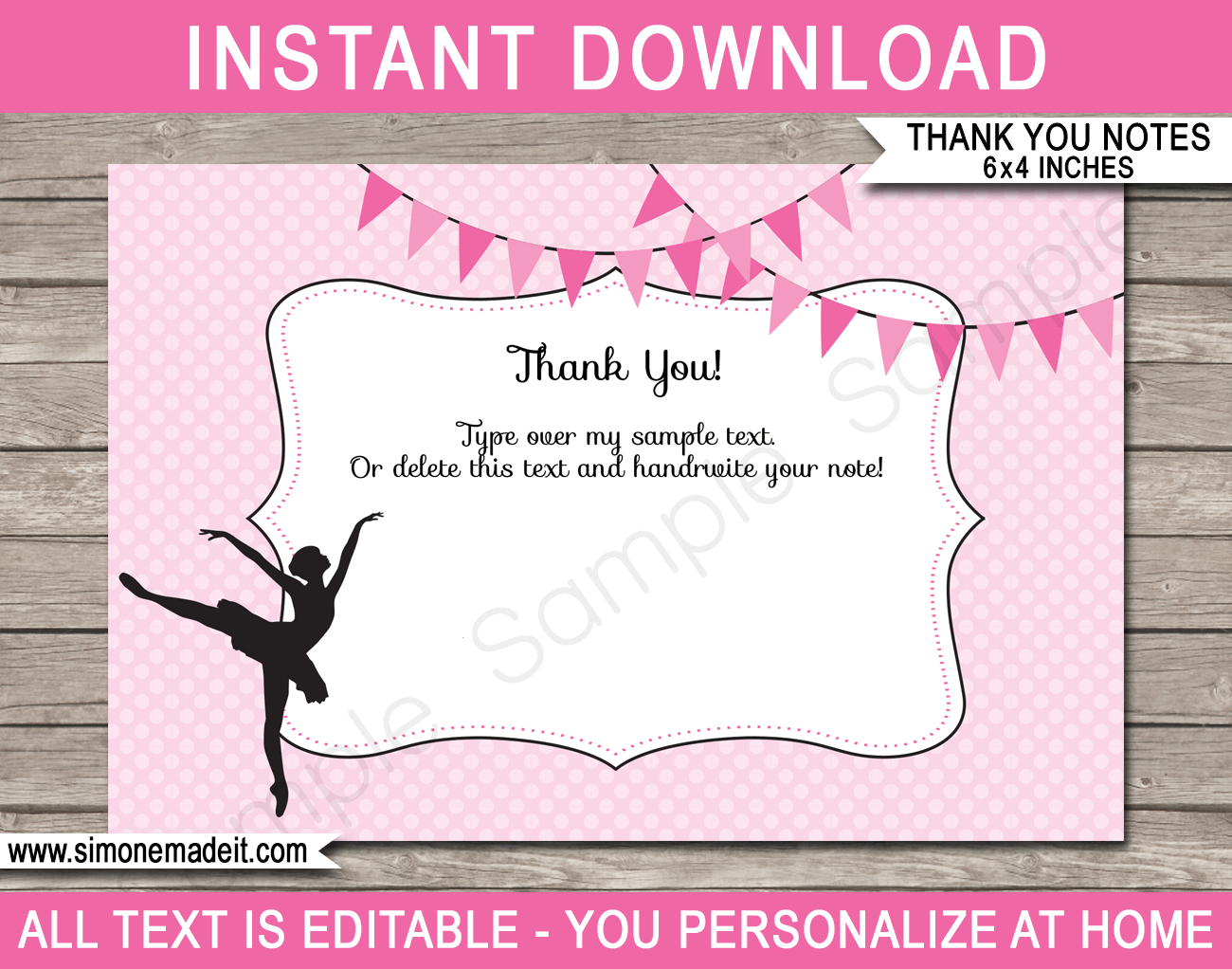 Ballerina Party Thank You Cards Template within Free Printable Event Thank You Cards
