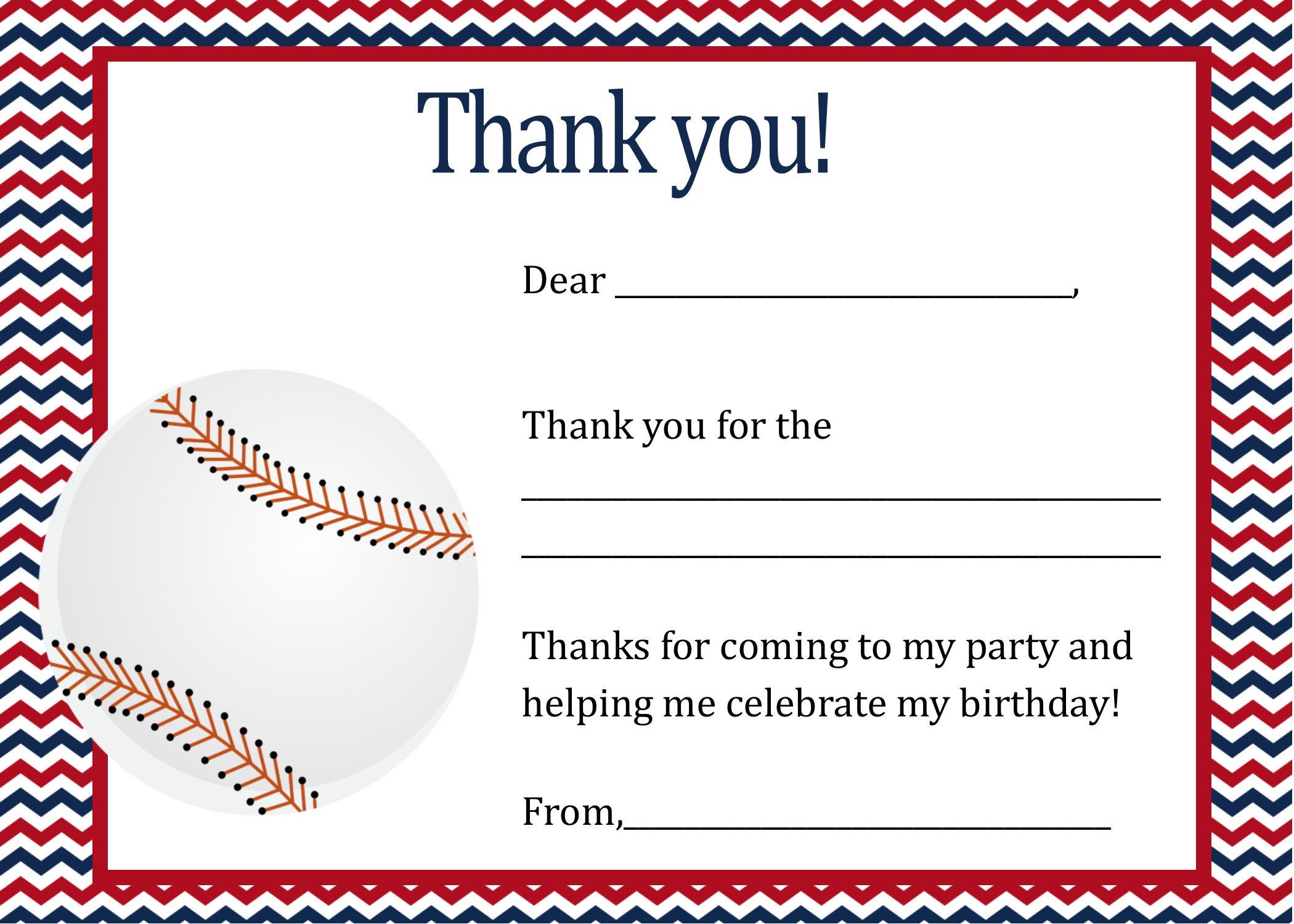 Baseball Birthday Thank You Card - Digital File - You Print inside Baseball Thank You Cards Printable Free