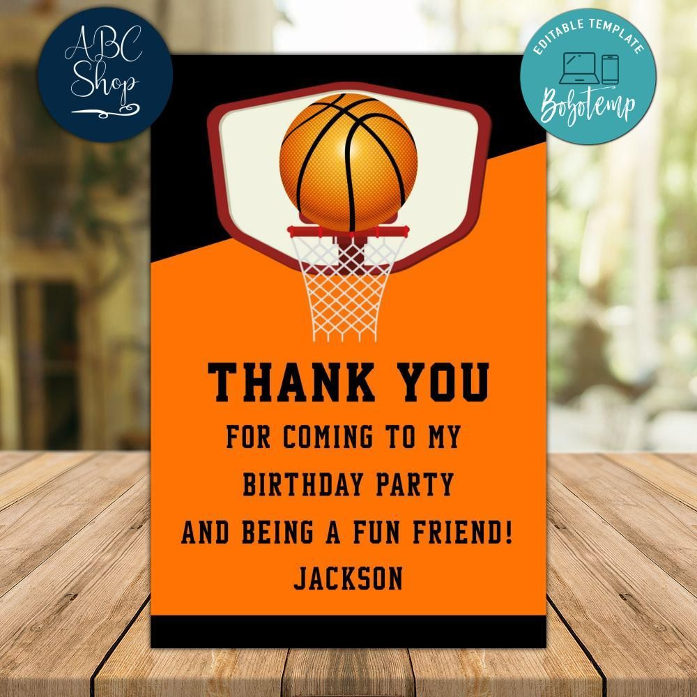 Basketball Thank You Card Customizable Template Instant Download in Basketball Thank You Cards Printable