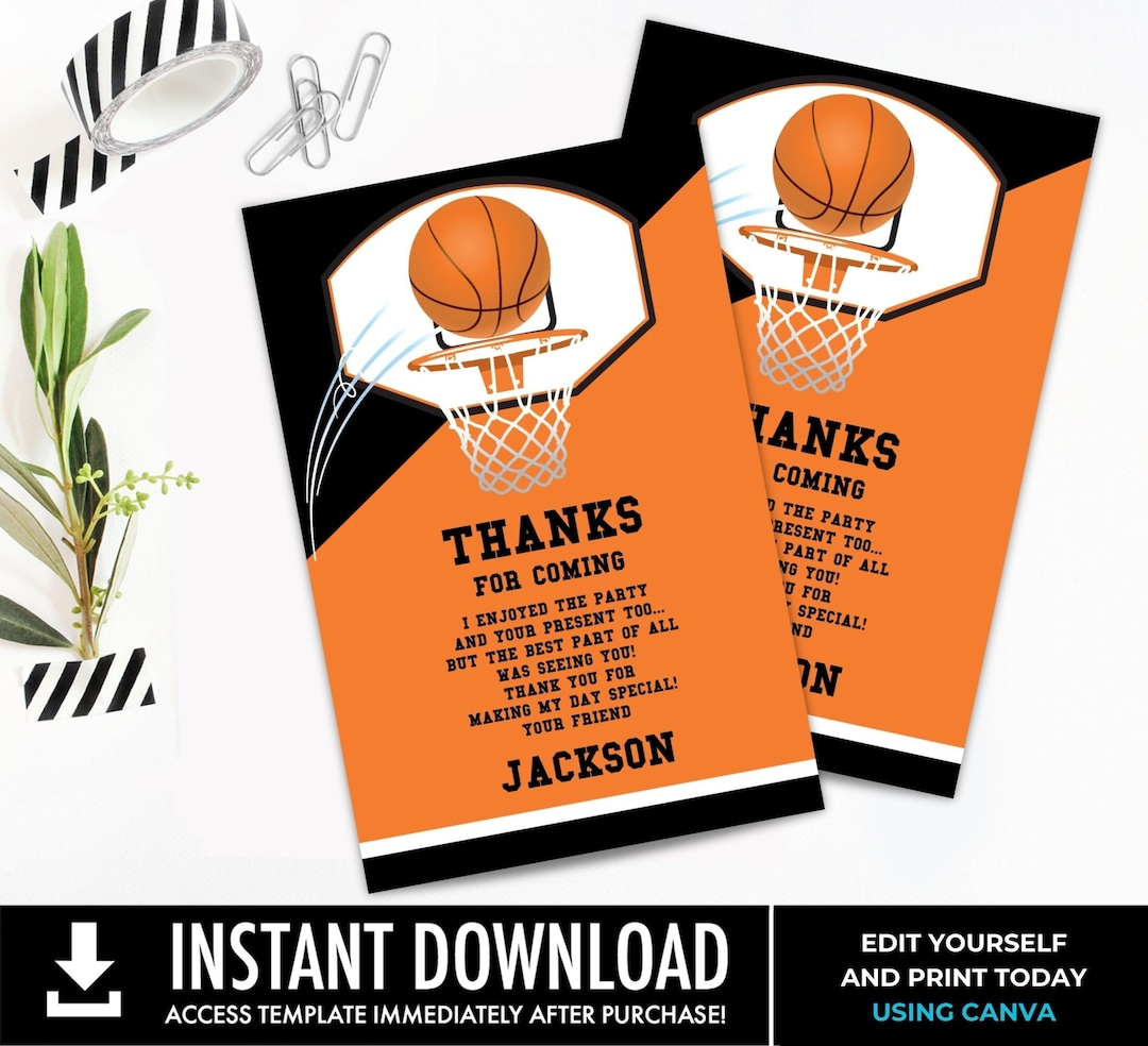 Basketball Thank You Note - Basketball Party, Basketball Birthday in Basketball Thank You Cards Printable