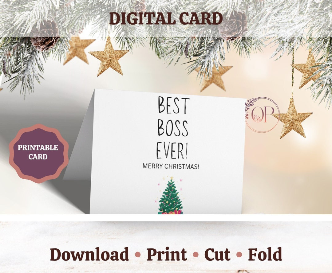 Best Boss Ever Christmas Card, Printable Colleague Holiday Card inside Printable Christmas Card For Boss
