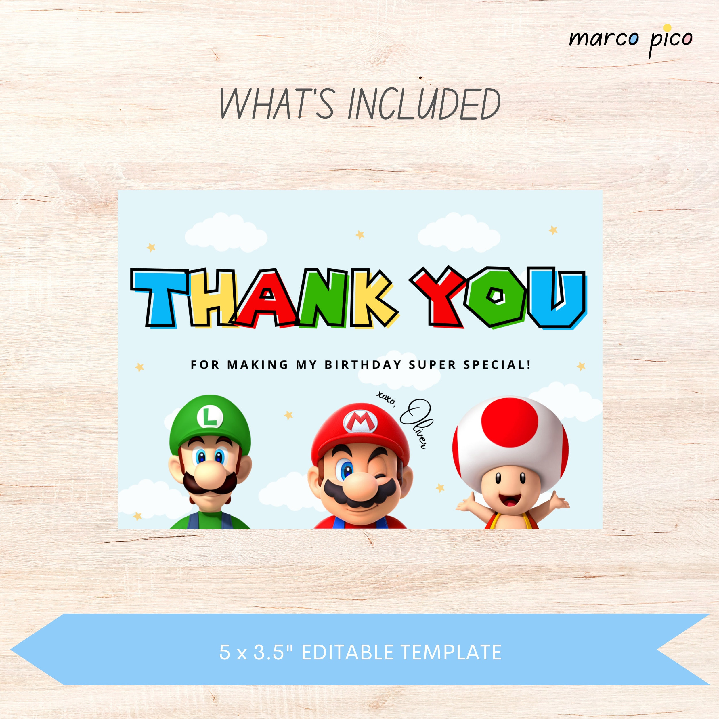 Birthday Thank You Card Template, Editable Boy Birthday Thank You inside Mario Thank You Cards Printable