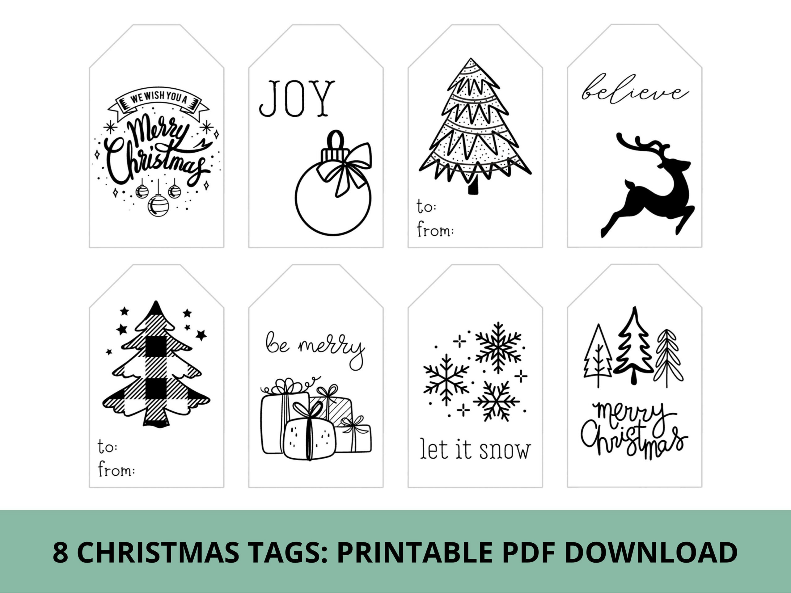 Black And White Christmas Gift Tags &amp;amp; Treat Tags | Printable Pdf in Christmas Tags Printable Black And White