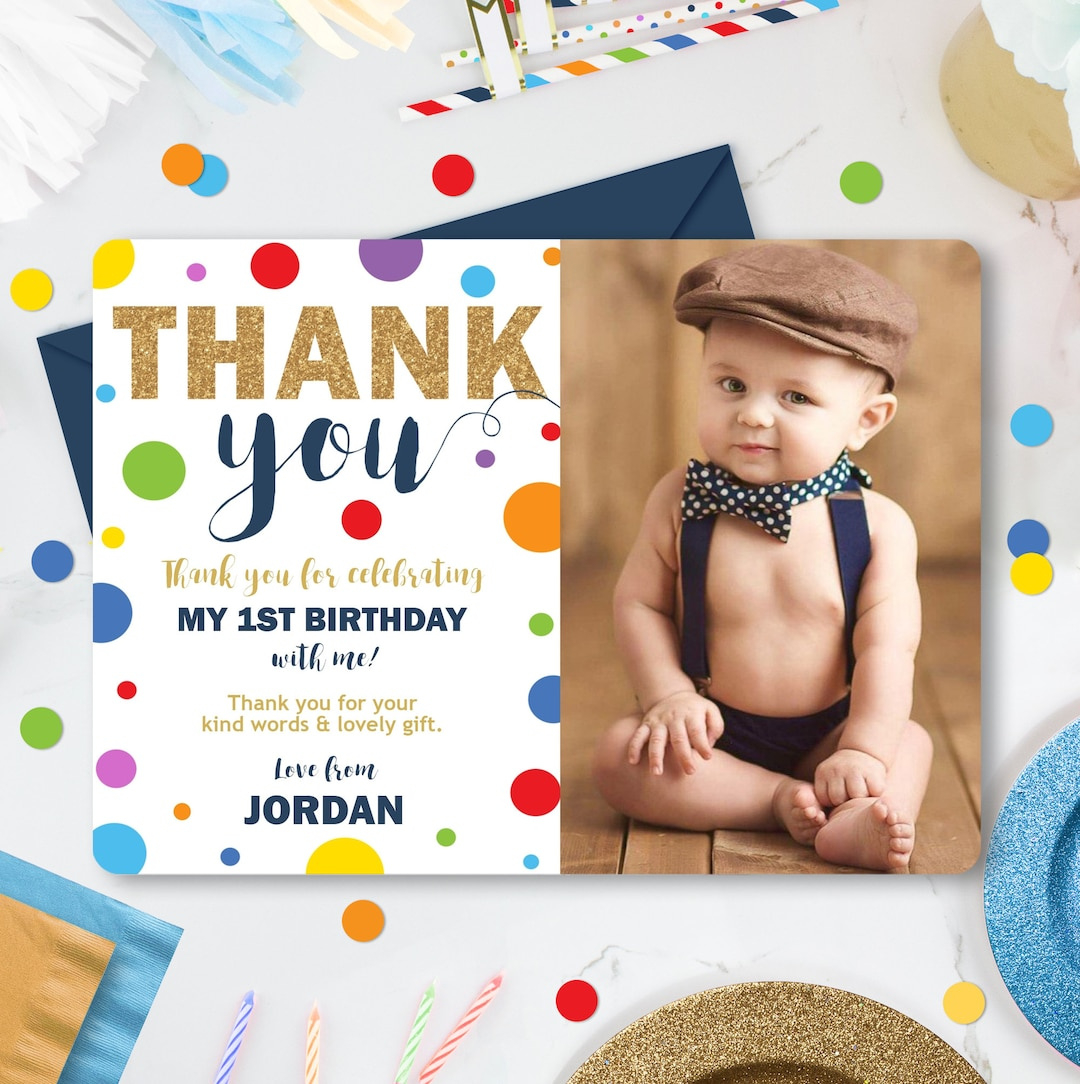 Boy 1St Birthday Photo Thank You Card Template (Digital Download pertaining to First Birthday Thank You Cards Printable
