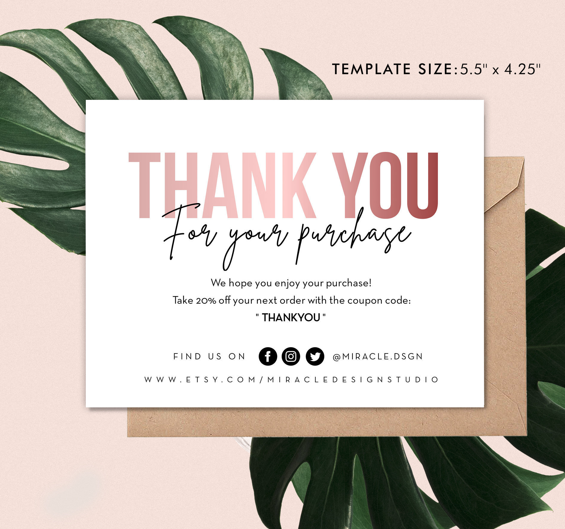 Business Thank You Card - Order Inserts Template - Instant Thank regarding Thank You Card Design