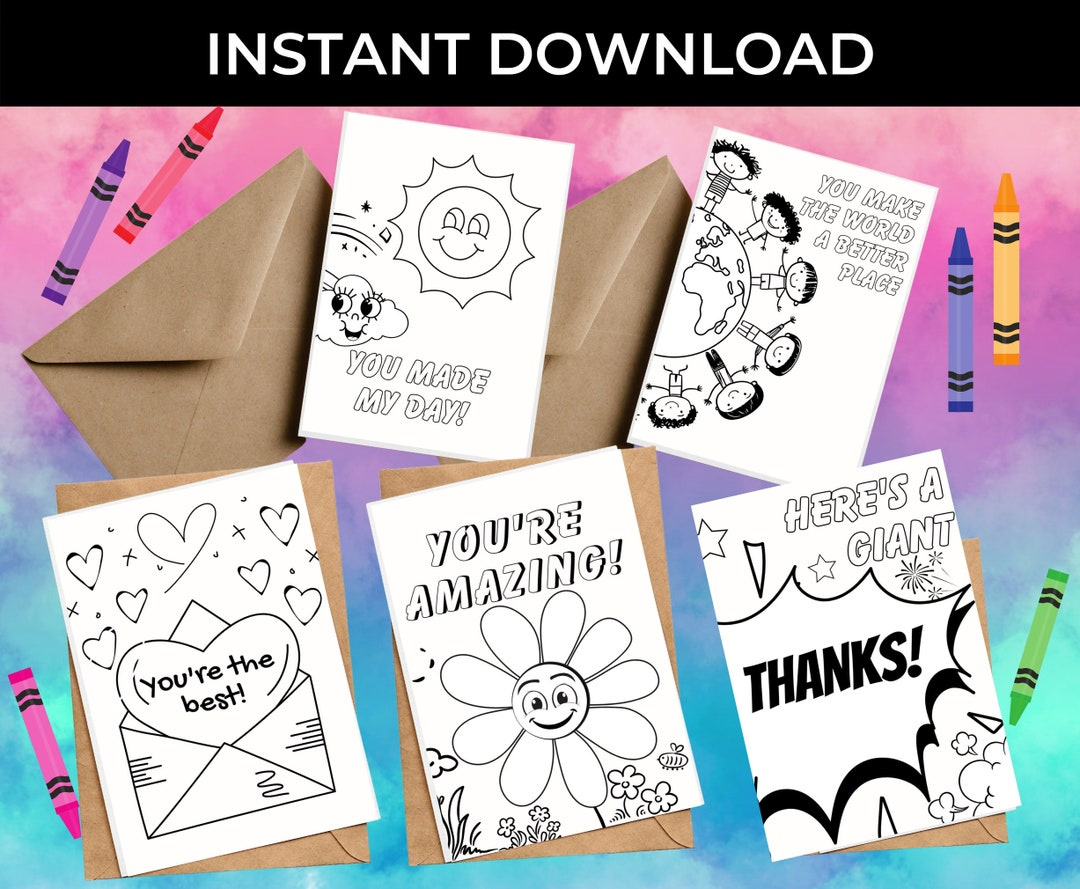 Buy 10-Pack Color-Me Thank You Cards For Kids Full Spread, Instant  Download, Printable Folded Thank You Card, Thank You Printable Card Online  In India within Printable Greeting Cards Kids Thank You