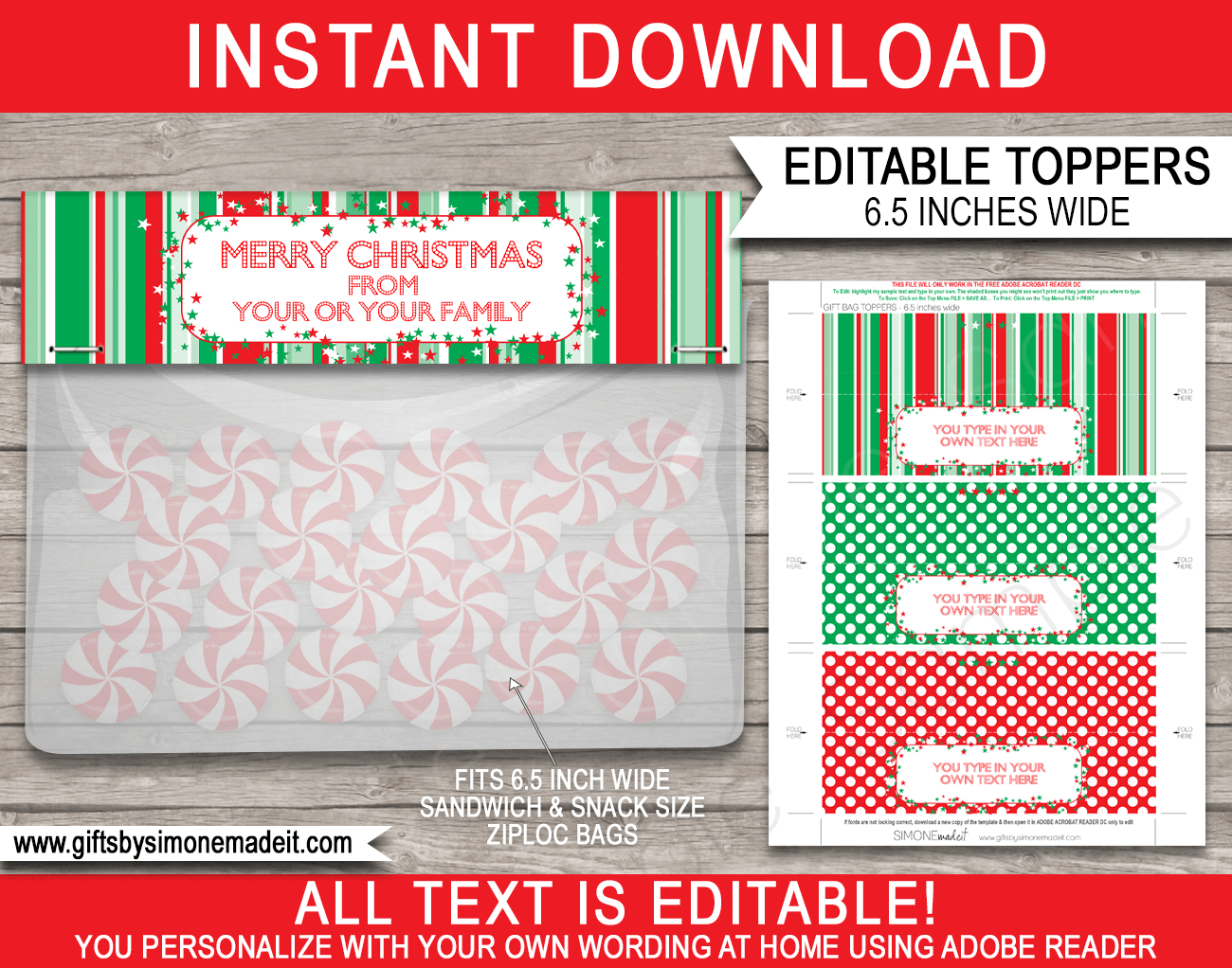 Christmas Bag Toppers (Patterns) - 6.5 Inch Wide in Free Printable Christmas Treat Bag Tags