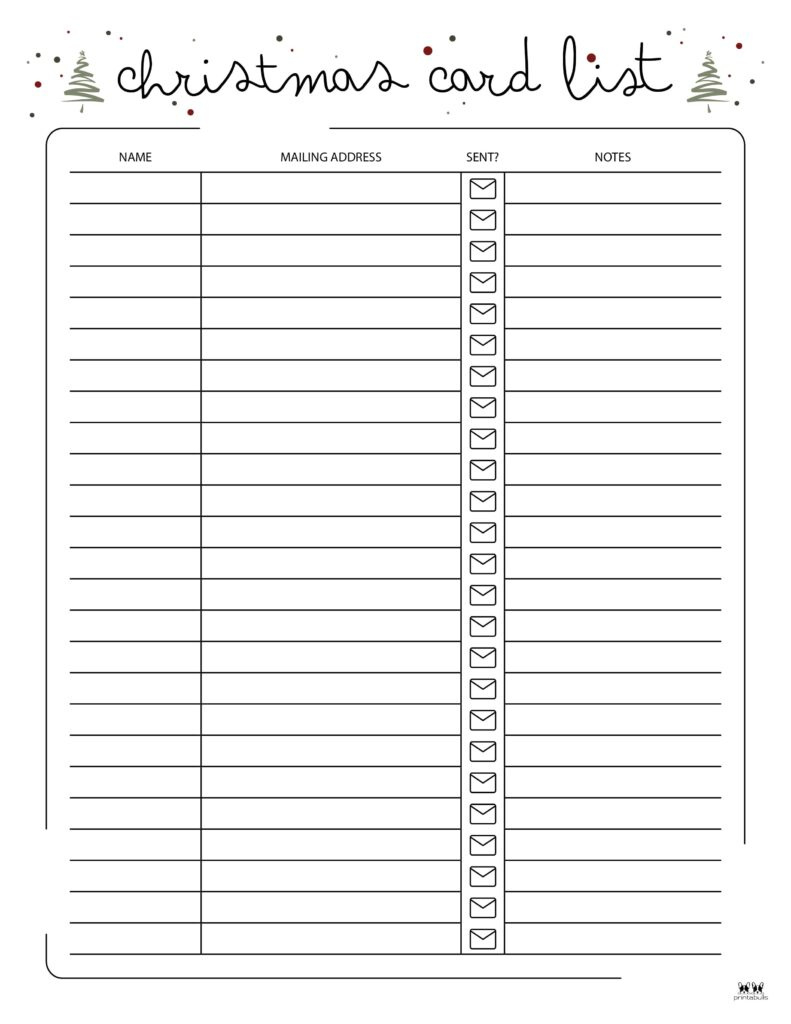 Christmas Card List Templates - 12 Free Pages | Printabulls intended for Free Printable Christmas Card Address List