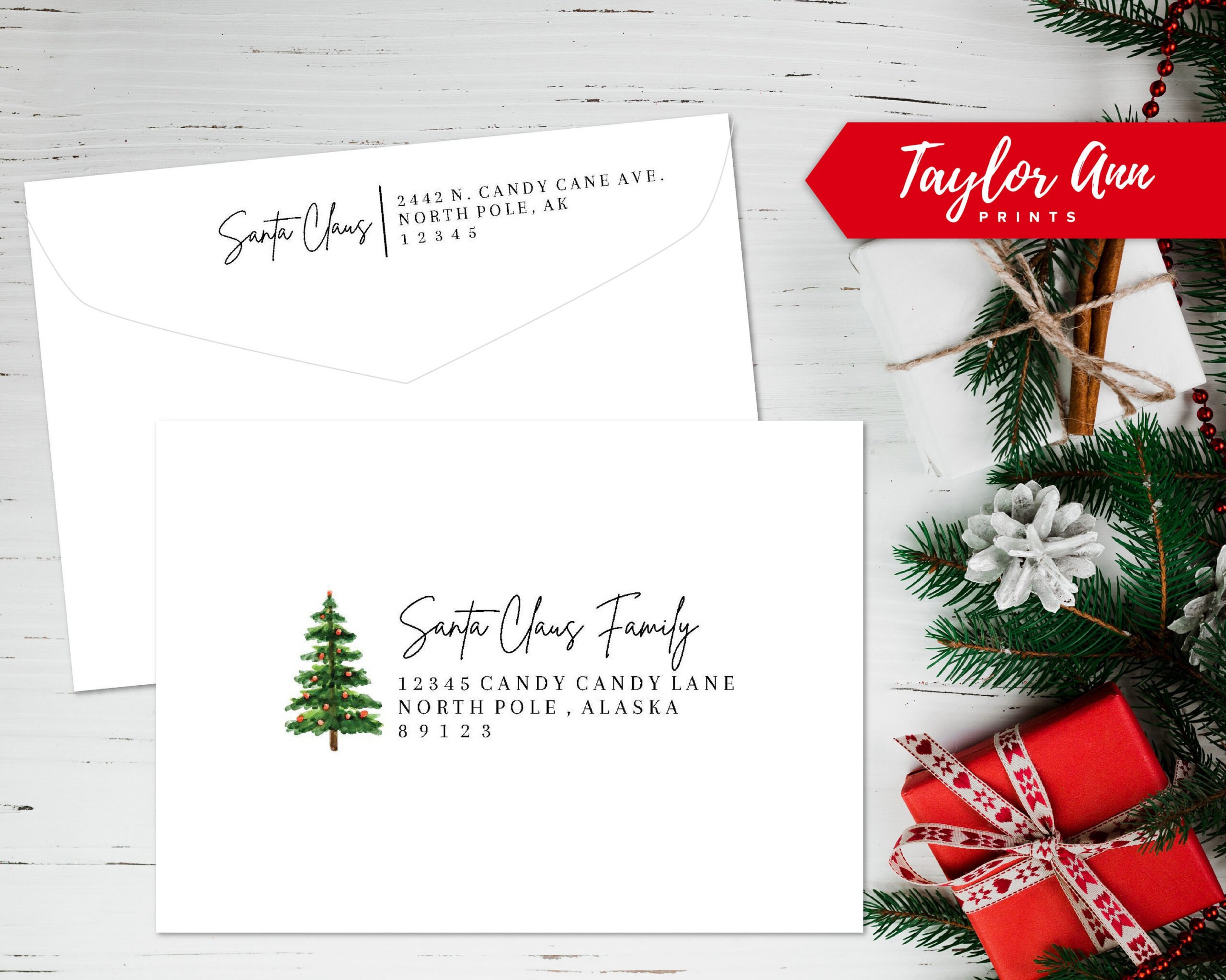 Christmas Envelope Address Template Editable Printable Classic in Printable Christmas Card Envelopes