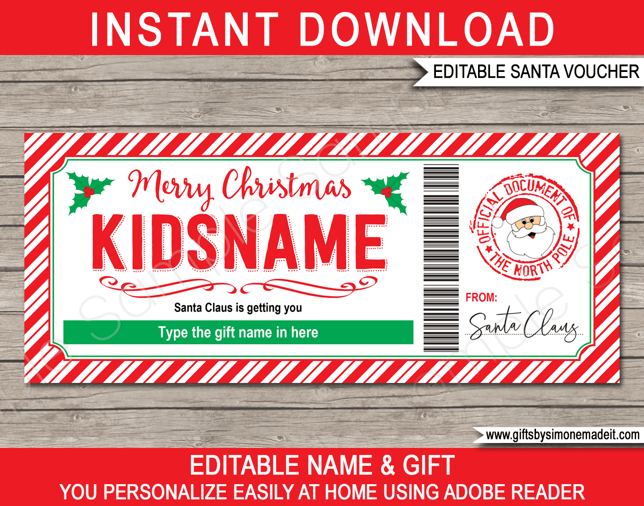 Christmas Gift Certificate From Santa Template - Red &amp;amp; Green regarding Christmas Gift Card Printable At Home