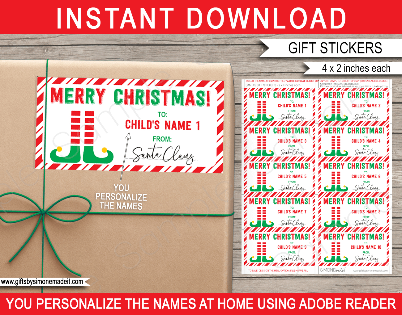 Christmas Gift Labels Template (Elf) - Red &amp;amp; Green with regard to Printable Christmas Tags Editable