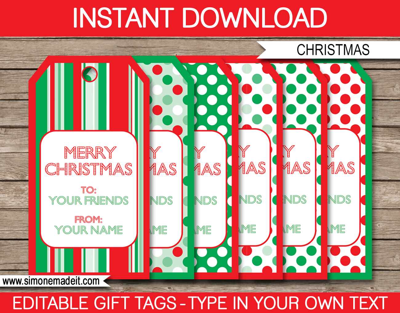 Christmas Gift Tags Template - Red &amp;amp; Green intended for Free Printable Christmas Tags Editable