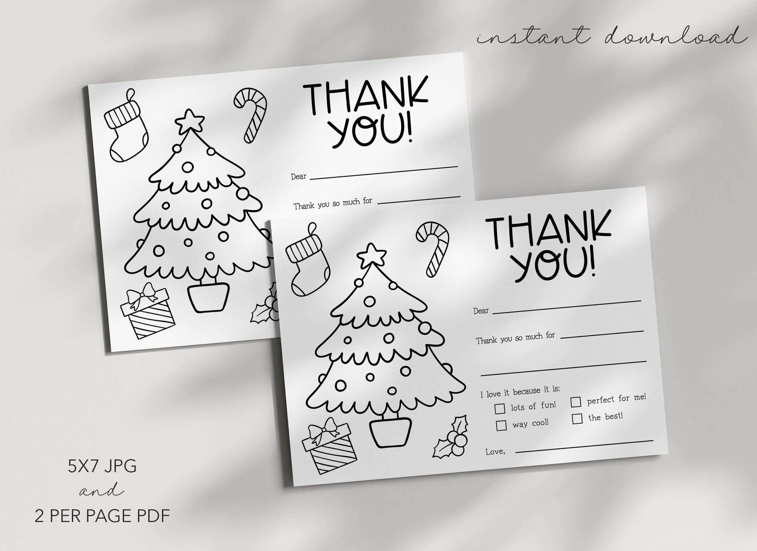 Christmas Kids Thank You Card - Coloring - Printable - Fillable pertaining to Printable Greeting Cards Kids Thank You