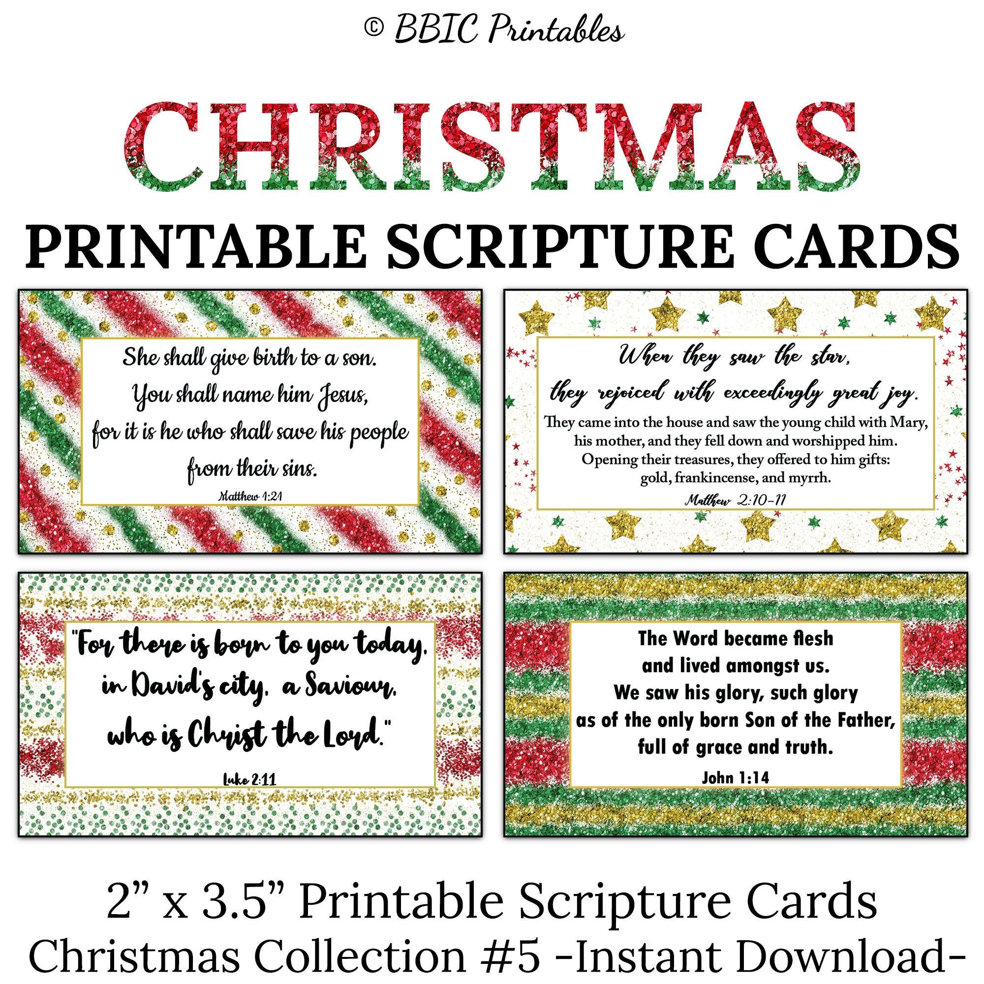 Christmas Scripture Cards -C5- Instant Download, Merry Christmas for Printable Christmas Card Verses