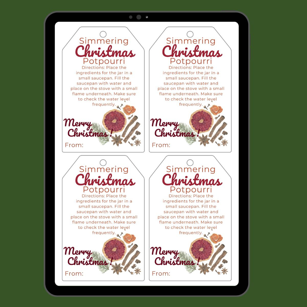 Christmas Simmering Potpourri Gift Tags in Free Printable Christmas Potpourri Tags