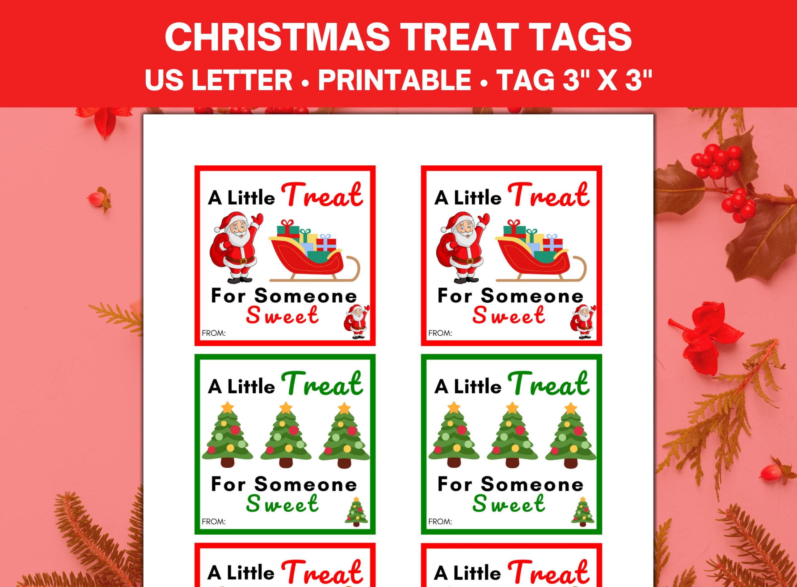 Christmas Treat Tags Printable Gift Tags, A Little Treat For throughout Christmas to and From Tags Printable