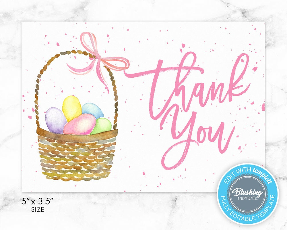 Easter Thank You Card, Printable Thank You Card, Easter Basket with Easter Thank You Cards Printable