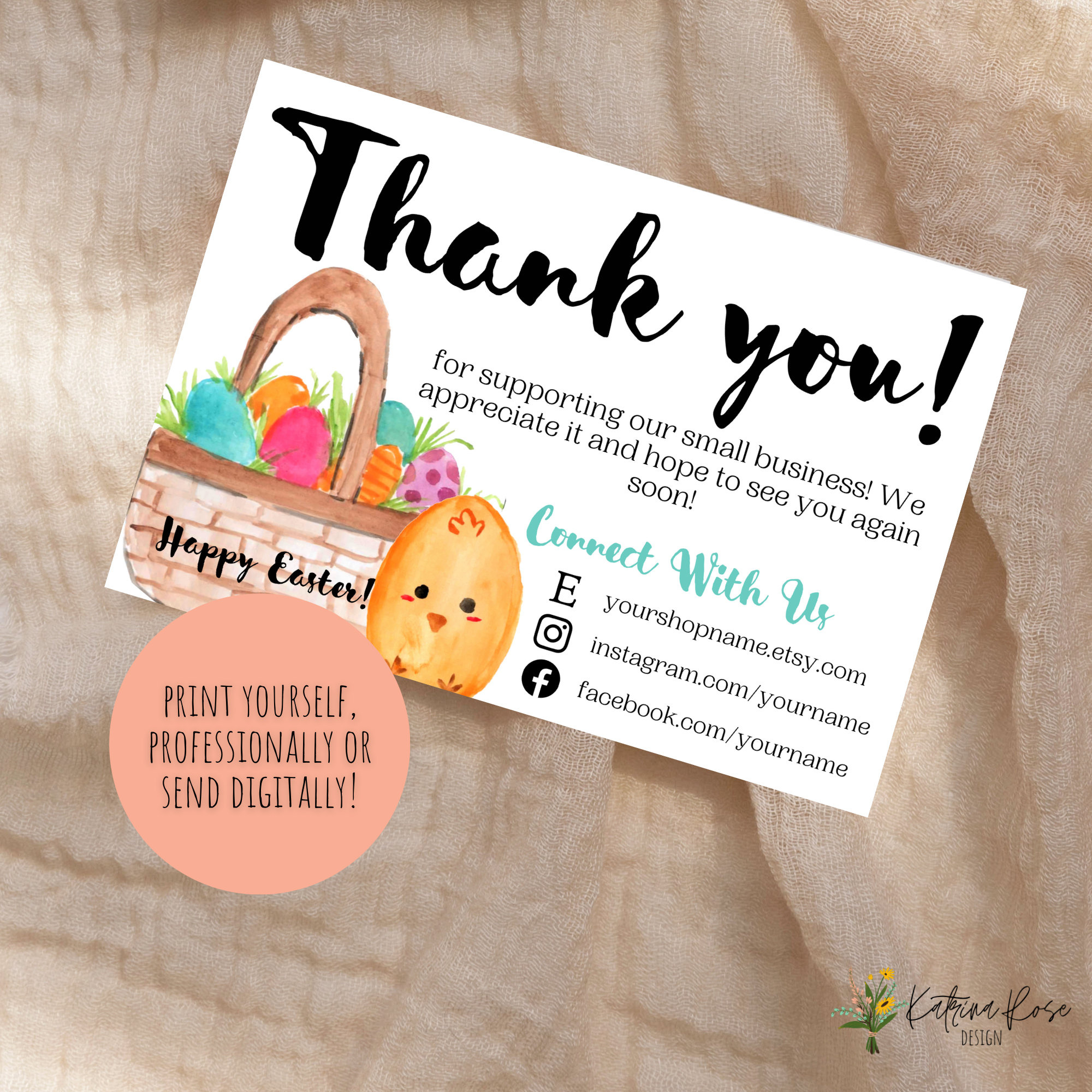 Easter Thank You Card, Thank You For Your Order, Etsy Thank You in Free Printable Easter Thank You Cards
