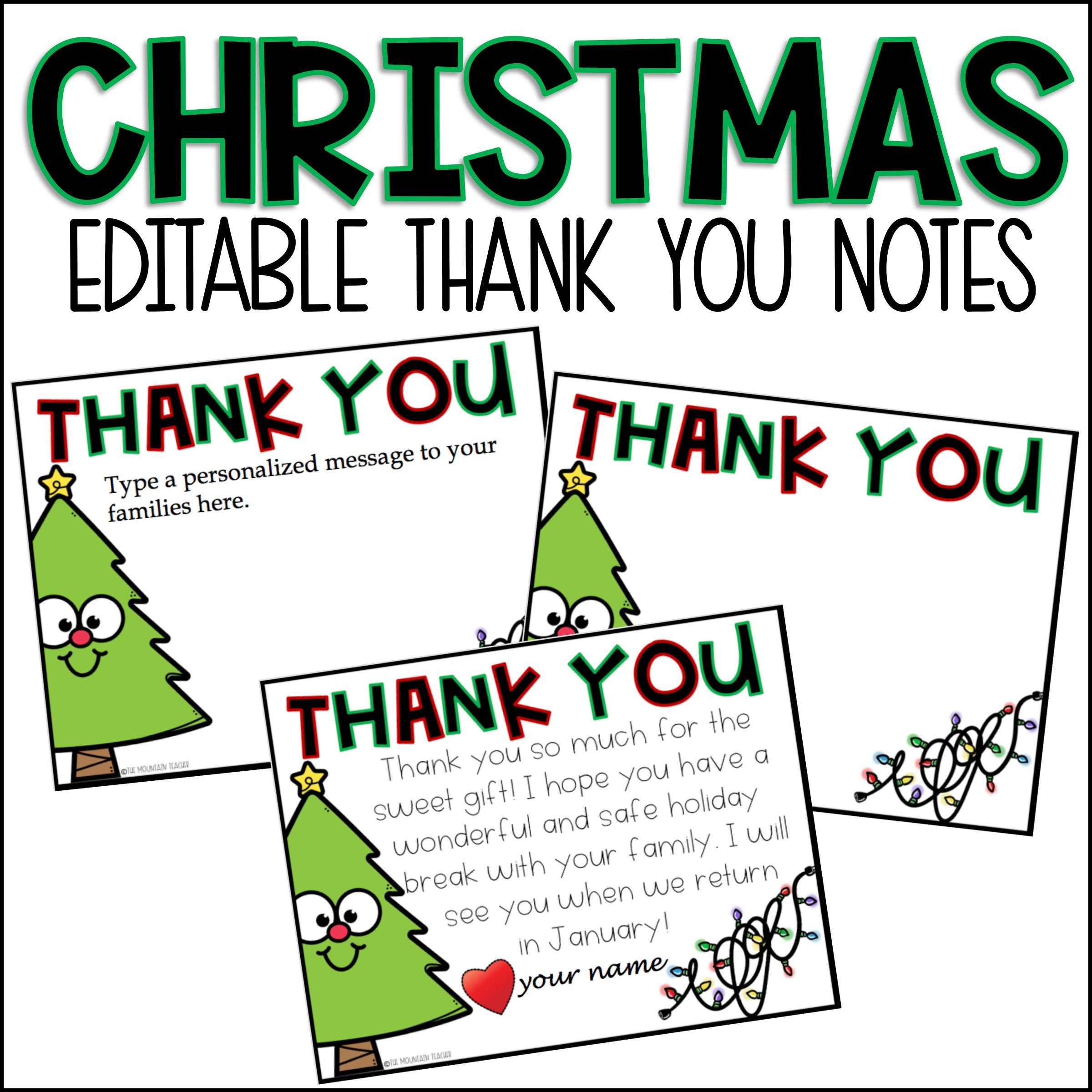 Editable Christmas Thank You Card Template | Madeteachers regarding Holiday Thank You Cards Printable