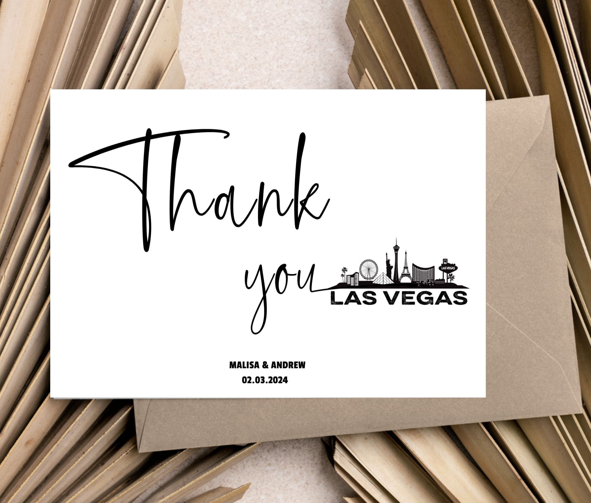 Editable Las Vegas Skyline Thank You Card|Vegas Destination in Las Vegas Thank You Cards Printable