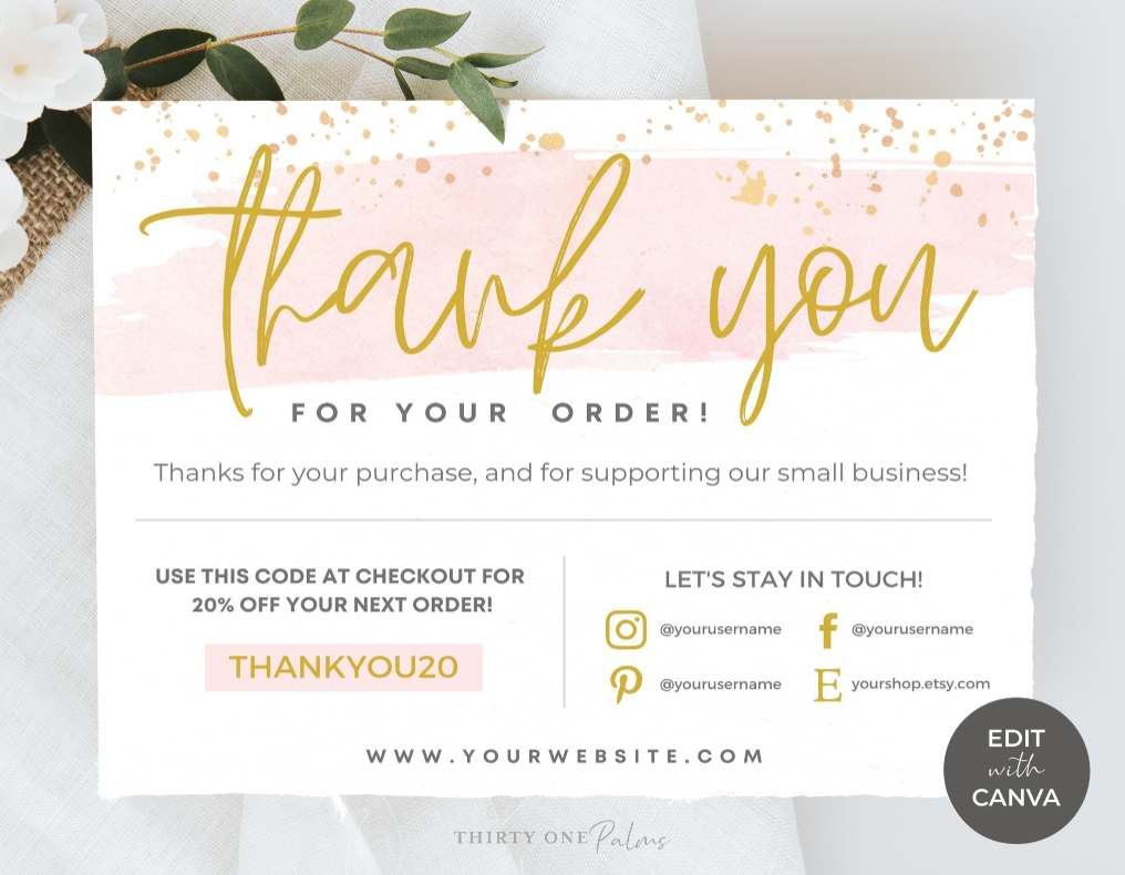 Editable Printable Thank You Card Template For Canva - Pink Watercolor intended for Printable Thank You Cards Editable