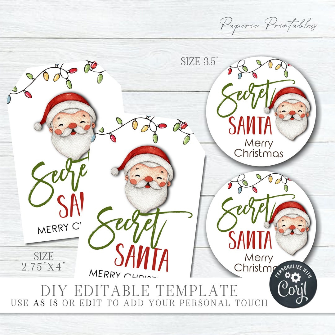 Editable Secret Santa Gift Tags: Printable Christmas Labels (Corjl) -  Etsy.de for Diy Christmas Tags Printable