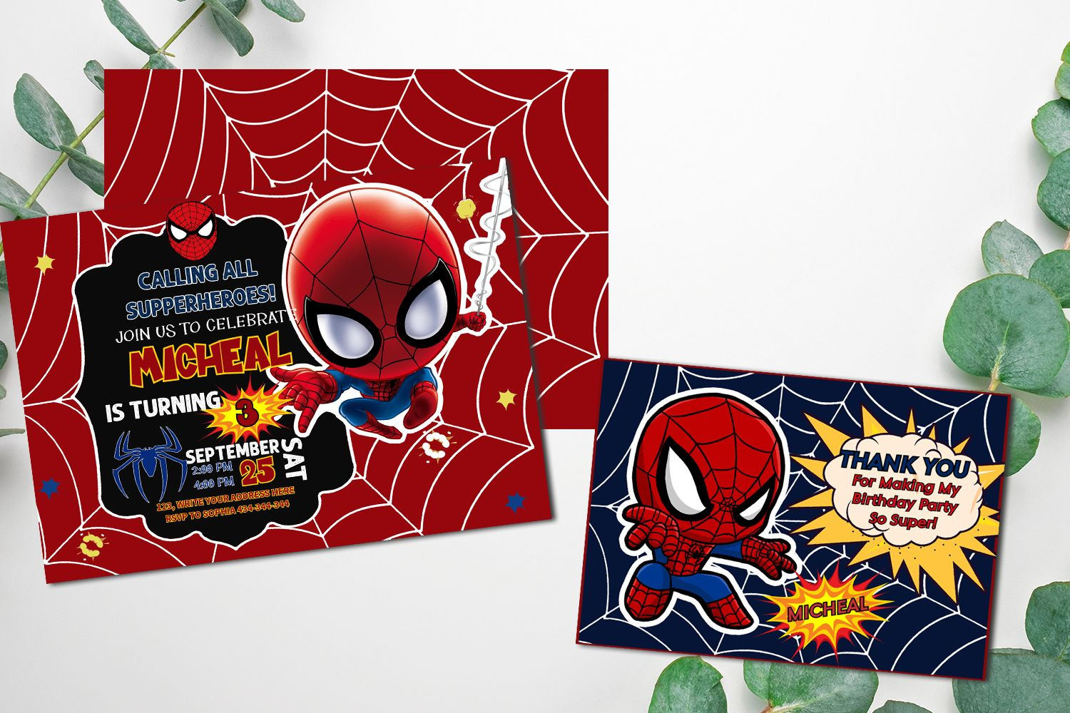 Editable Spiderman Chibi Invitation And Free Thank You Card Diy inside Spiderman Thank You Cards Printable Free