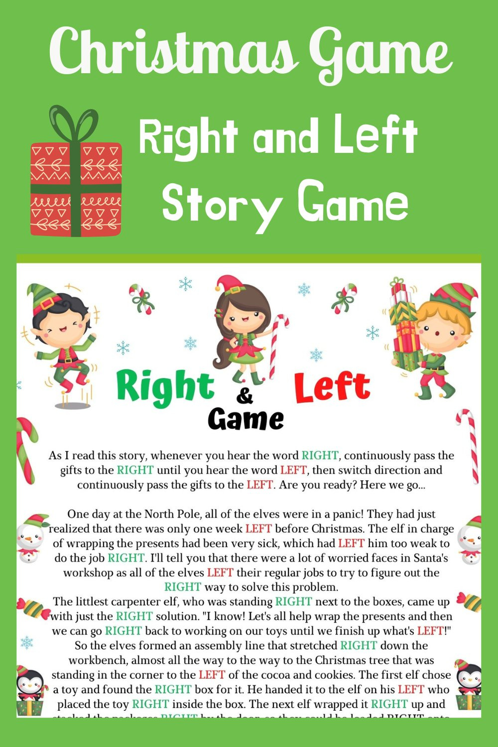 Elf Right And Left Story, Printable Winter Or Christmas Game in Left Right Christmas Game Printable For Kids