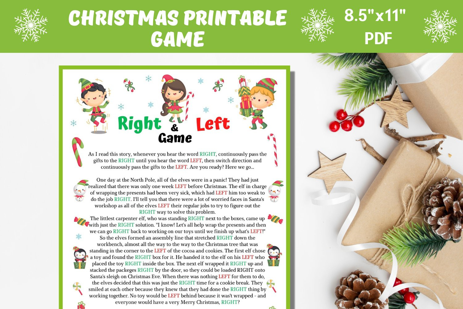 Elf Right And Left Story, Printable Winter Or Christmas Game pertaining to Left Right Elf Christmas Game Printable Free