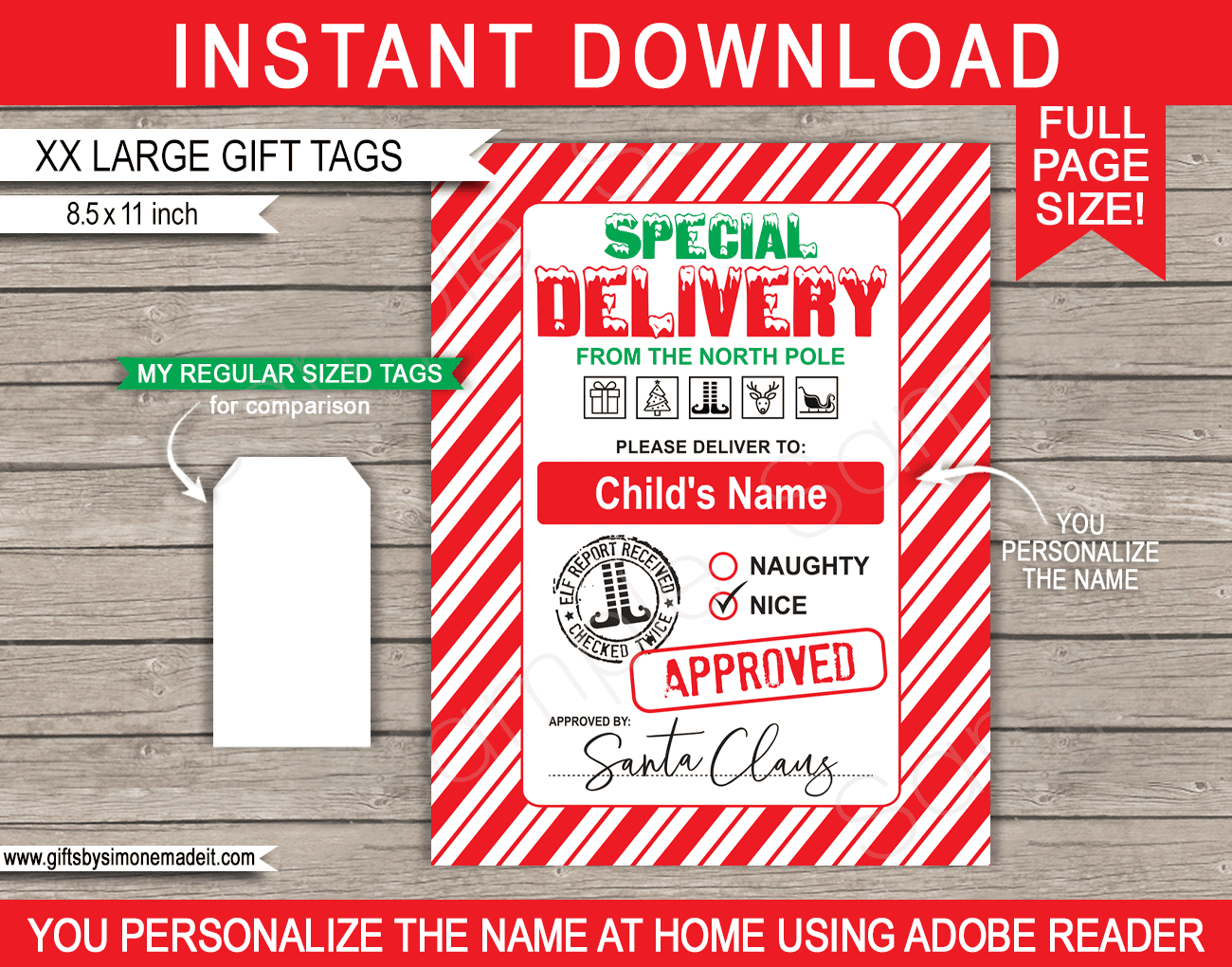 Extra Large Santa Christmas Gift Tags - Red &amp;amp; Green with regard to Large Printable Christmas Name Tags