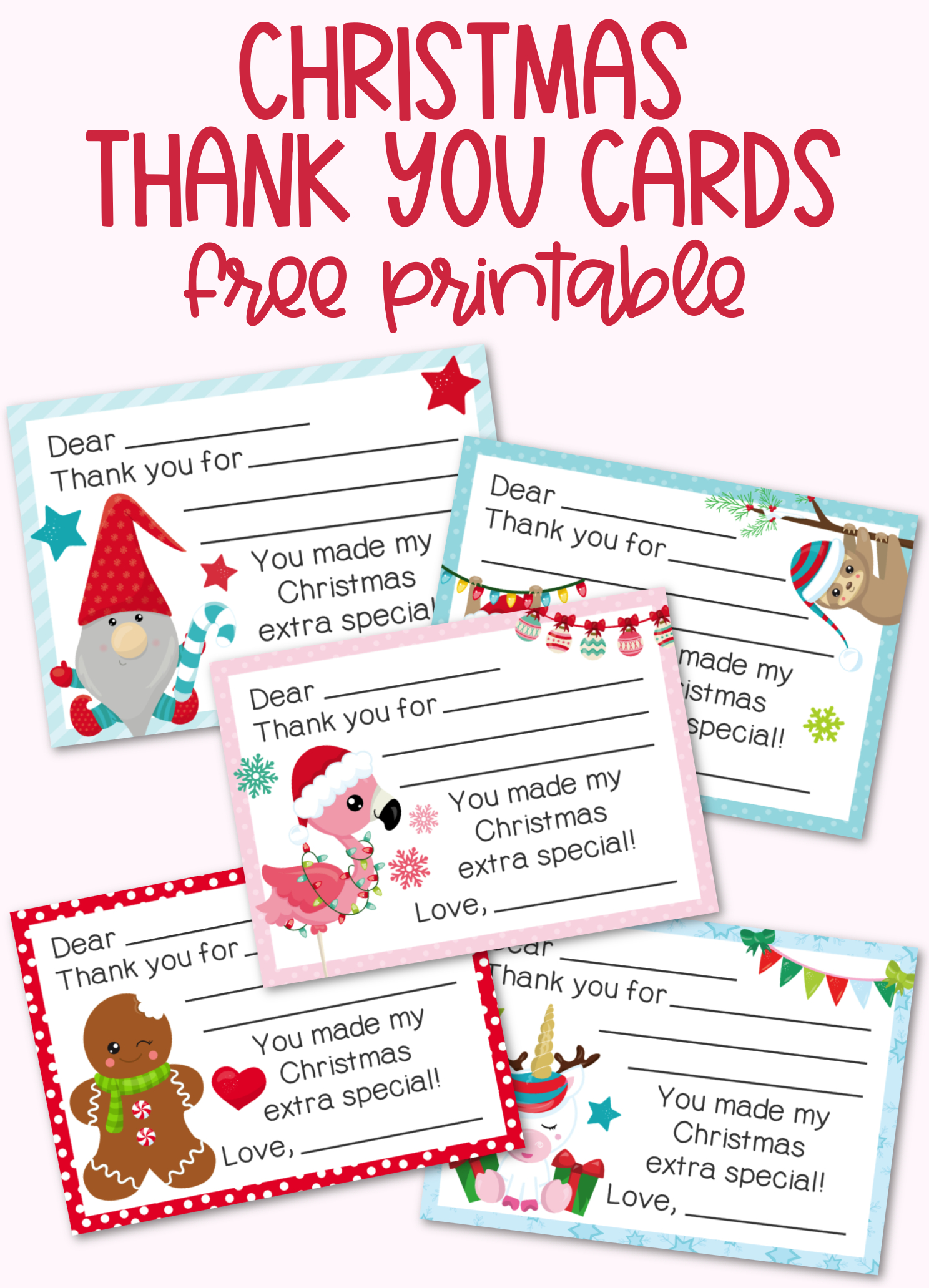 Fill-In-The-Blank Christmas Thank You Cards Free Printable throughout Christmas Thank You Cards Printable