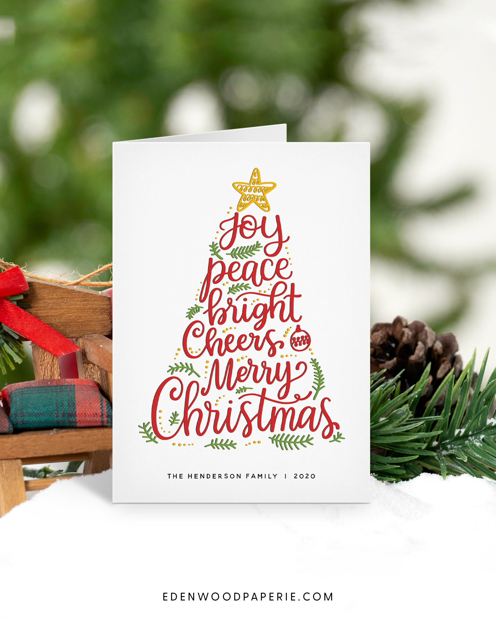 Folded Christmas Card Template, 5X7" Happy Holidays Greeting Card with Christmas Card Paper Printable 5X7