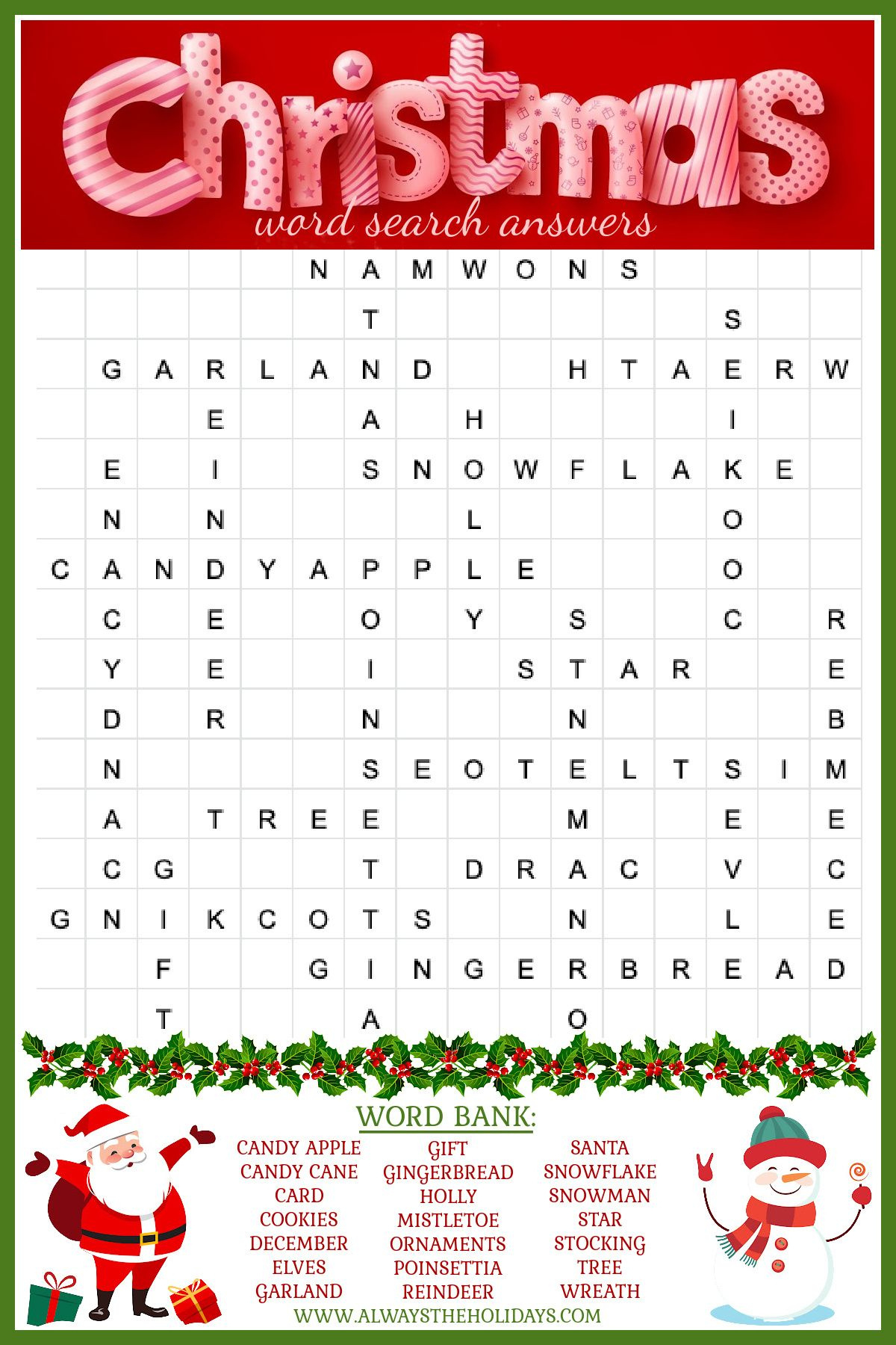 Free Christmas Word Search Printable - With Answer Key Included regarding Holiday Word Search Printable With Answers