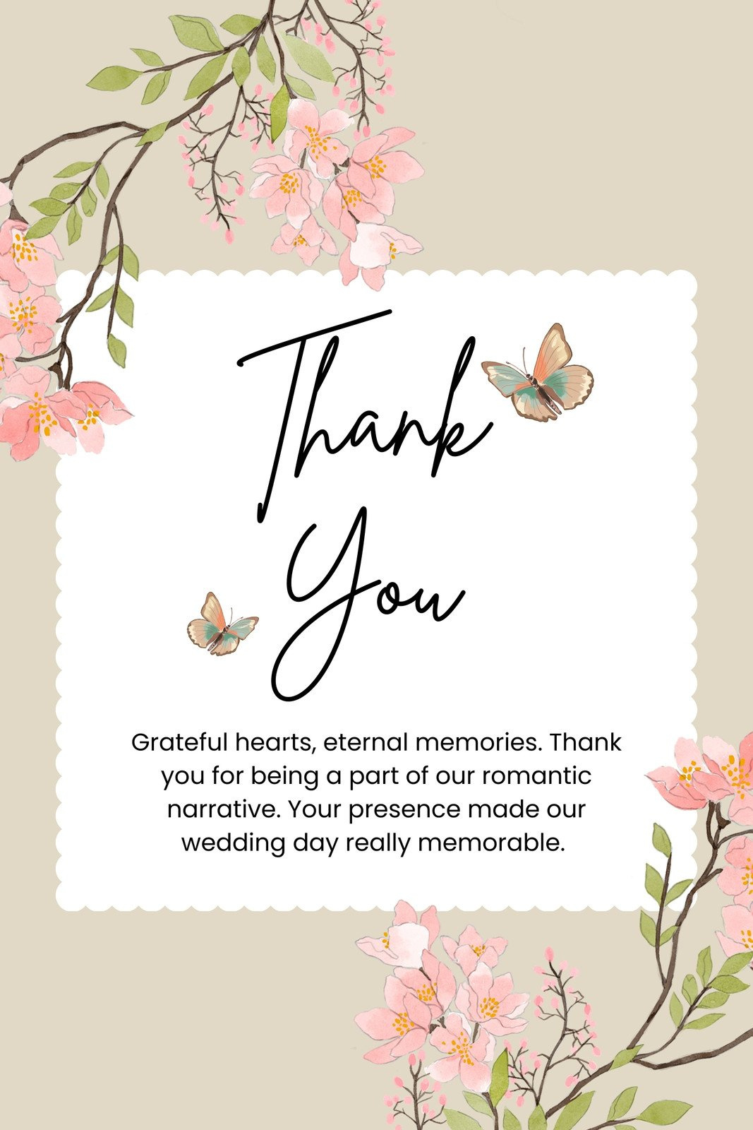 Free Custom Printable Wedding Thank You Card Templates | Canva in Printable Thank You Cards Free For Wedding