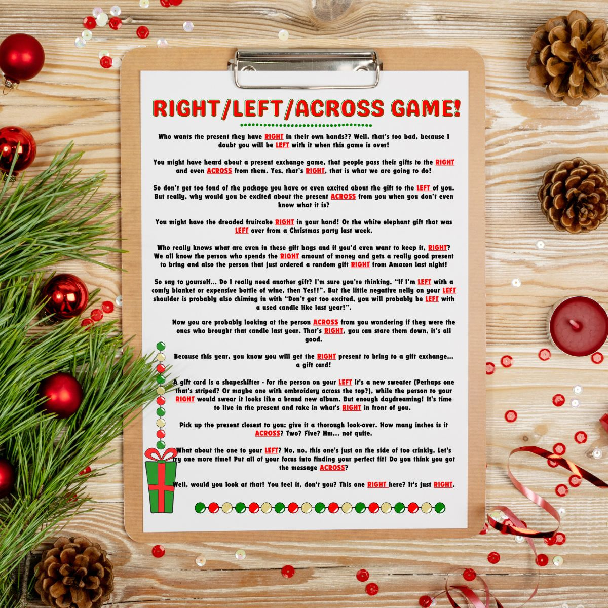 Free Left Right Across Christmas Game Printable (2 Options intended for Free Left Right Christmas Game Printable